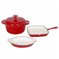 Hot Sale 3 Piece Cast Iron Enamel Cookware Set with pot and pan